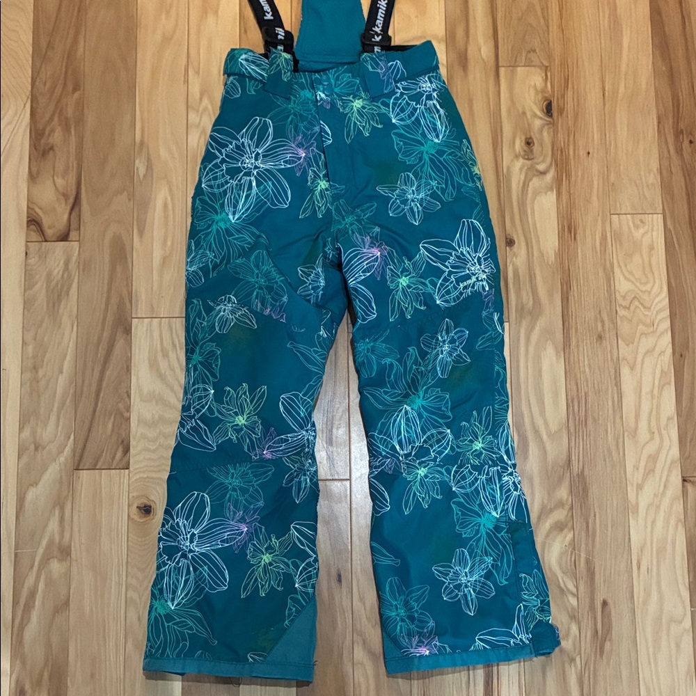 Kamik Teal Floral Kids Ski Pants/Bib